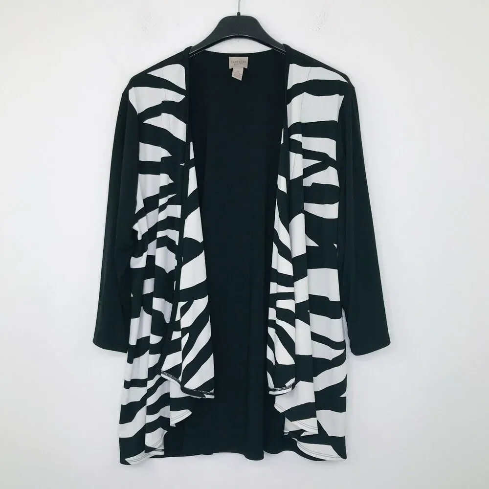 Chico's Easywear 3 Women's 16 Cardigan Black White Zebra Slinky Open Draped CN20